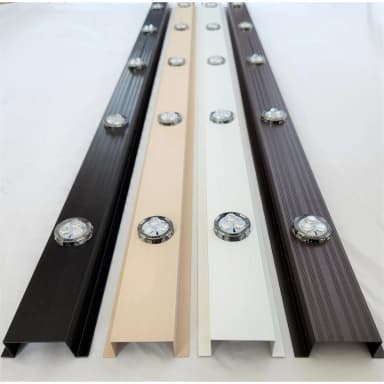 Aluminum lighting track in black, wicker and white with RGBW pucks
